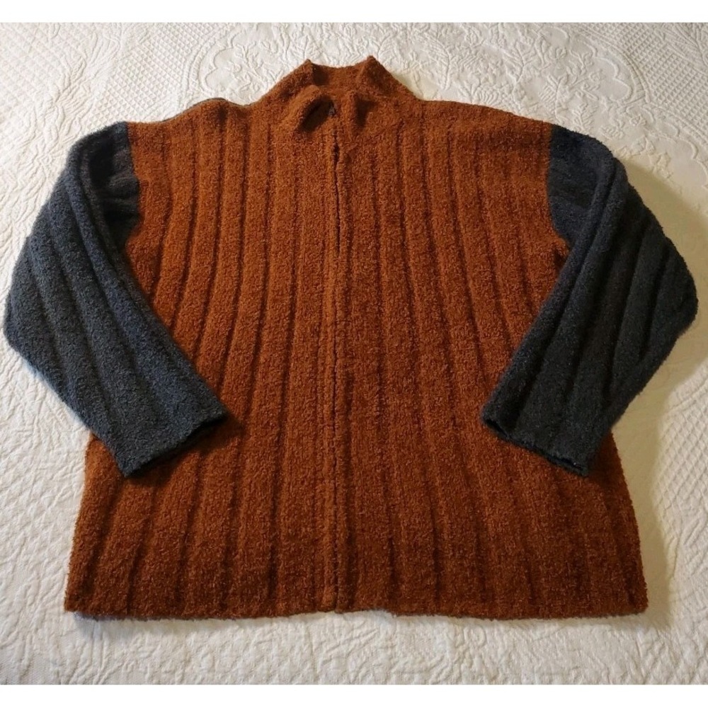 Index Mohair Blend Sweater‎ Unisex XL Full Zip Burnt Orange & Gray Soft Cozy Vtg